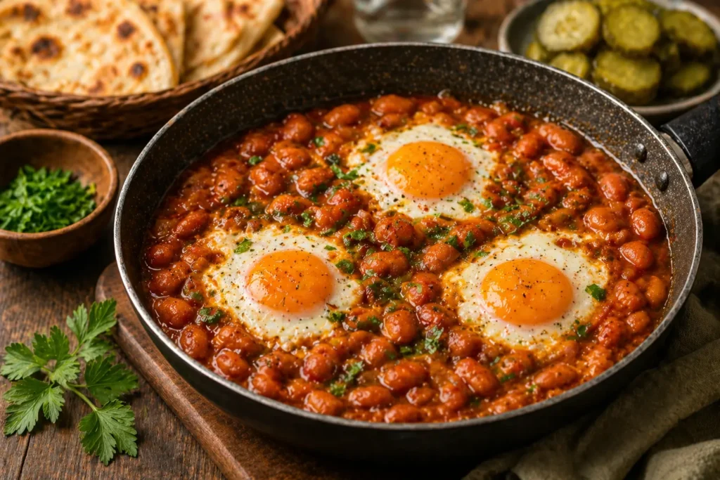 لوبیا با تخم مرغ